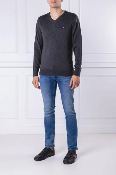 Пуловер | Regular Fit | с добавка коприна Tommy Hilfiger графитен