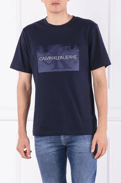 Тениска SHINY MONOGRAM BOX | Regular Fit CALVIN KLEIN JEANS тъмносин