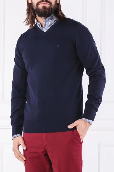 Пуловер LUXURY WOOL VNECK FO | Regular Fit Tommy Tailored тъмносин