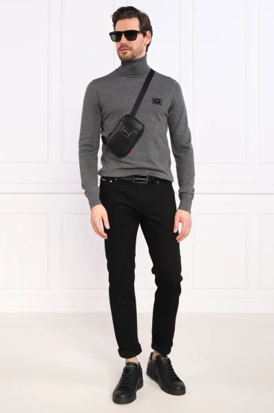 вълнен блуза с поло яка | slim fit Dolce & Gabbana графитен