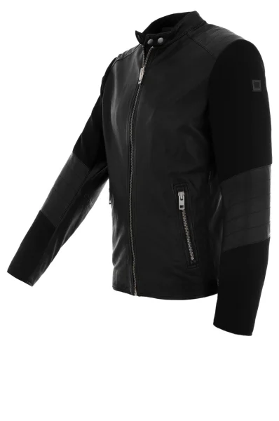 Jeepy leather jacket BOSS ORANGE черен
