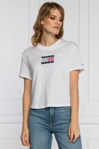Тениска TJW STAR AMERICANA FLAG | Cropped Fit Tommy Jeans бял