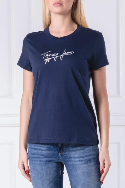 Тениска TJW FEMININE SCRIPT | Regular Fit Tommy Jeans тъмносин