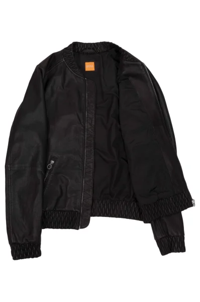 Leather jacket Jafani BOSS ORANGE черен
