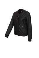 Leather jacket Jafani BOSS ORANGE черен